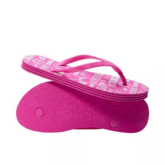 🩴 PINK Victoria's Secret Logo Flip Flops Size 8 NWT - Picture 8 of 8